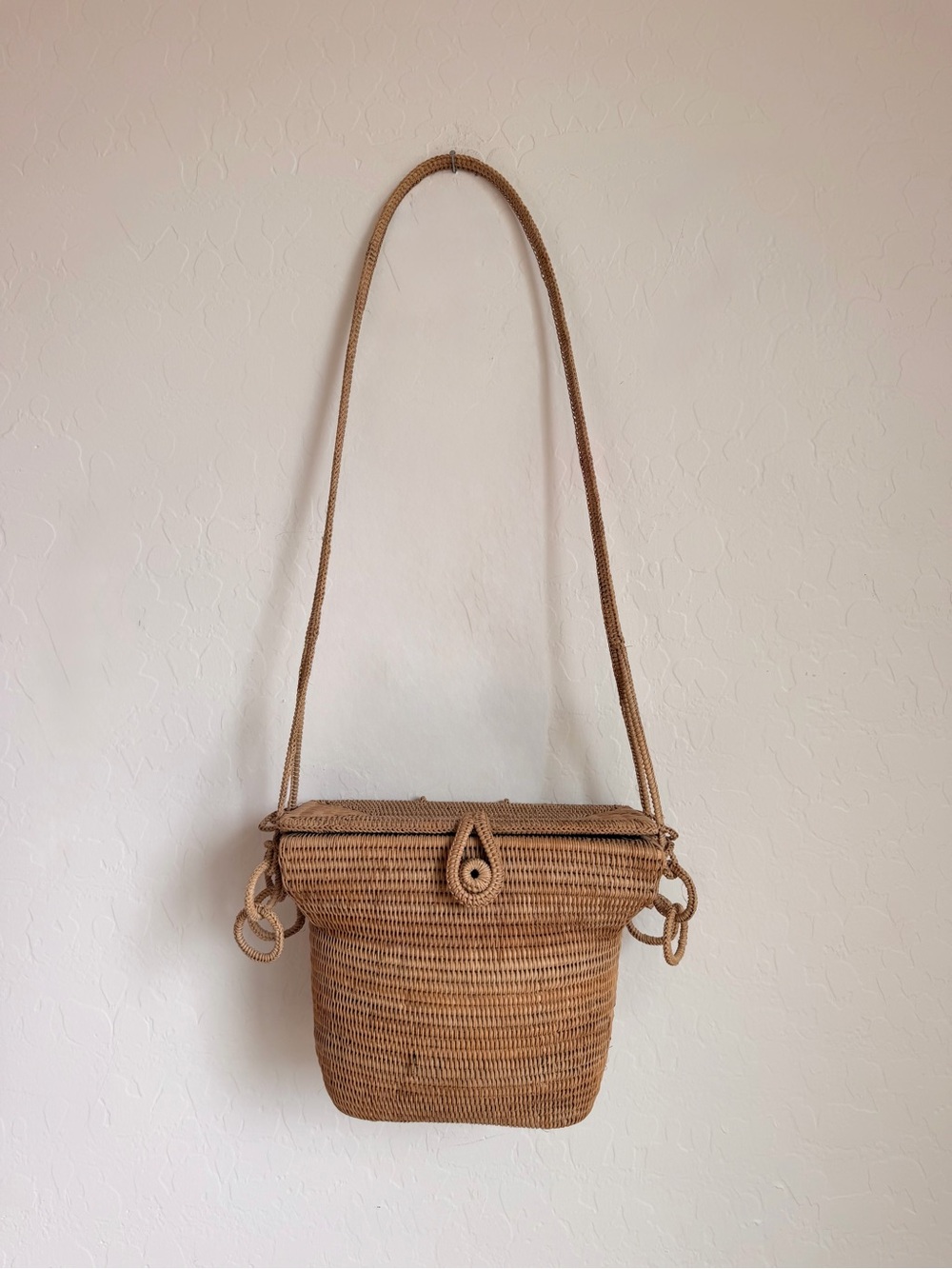 Vintage Bali Trapeze Rattan Basket Bag